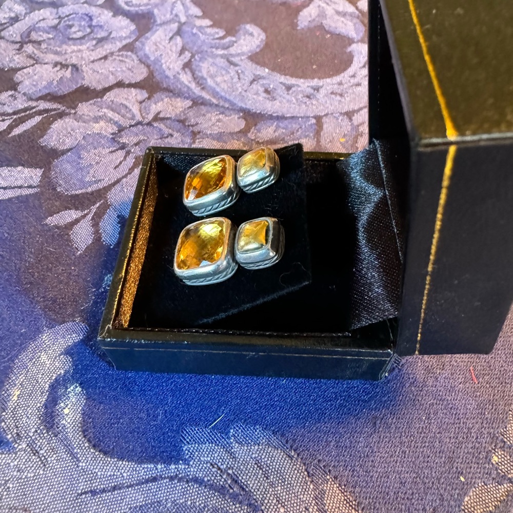 David Yurman Chicklet Earrings Citrine and Gold - Picture 5 of 7